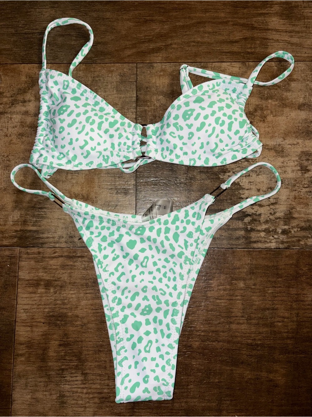 Green Cheetah Print Strappy Bikini Bathing Suit Set